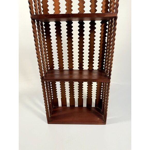 Wood Wall Shelf Eterage Unique Folk Art Shelf Ric Rac Design Hand Carved Walnut - Picture 8 of 12